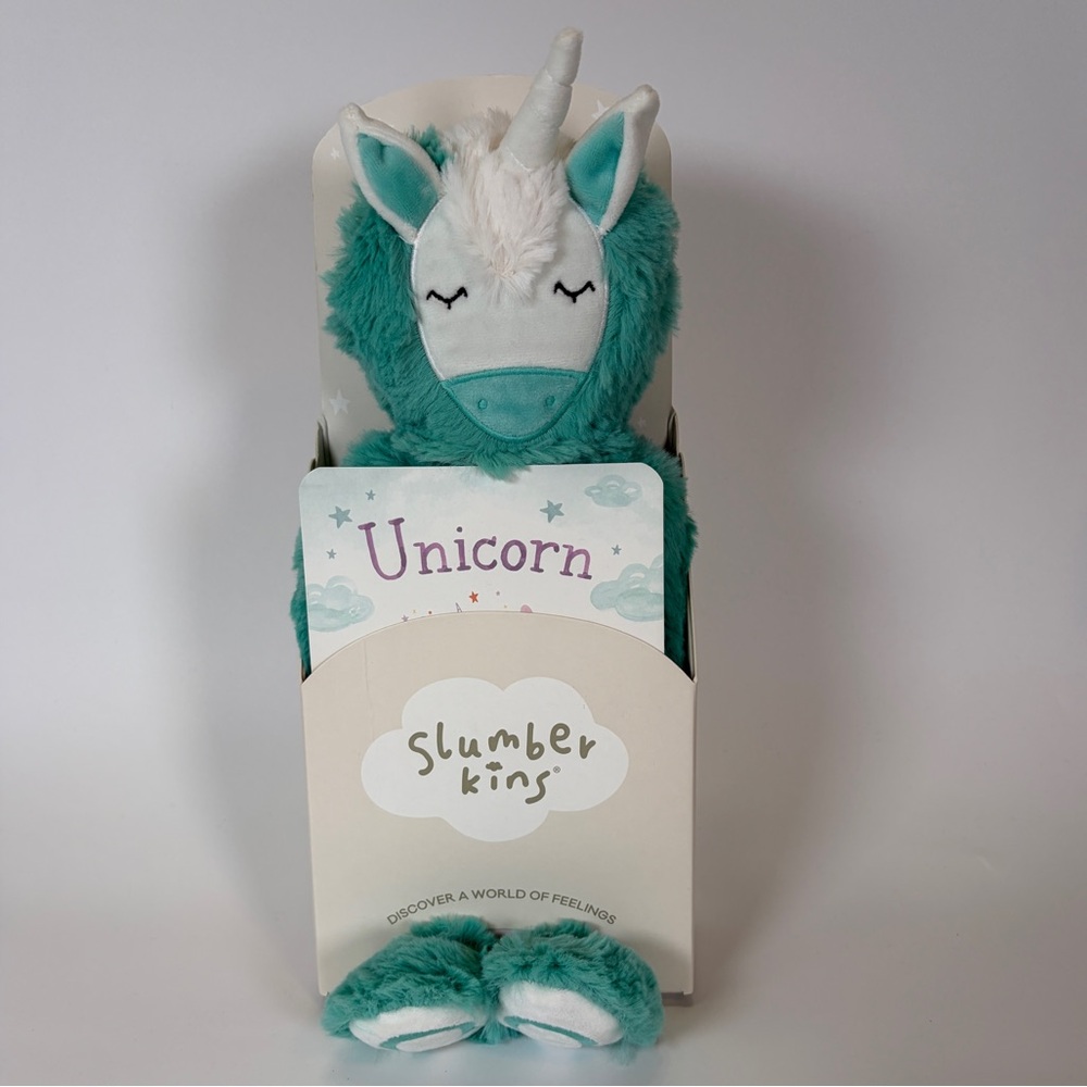 NWT Slumberkins Unicorn Snuggler Teal Plush Stuffy w/ Affrimation Card Limited